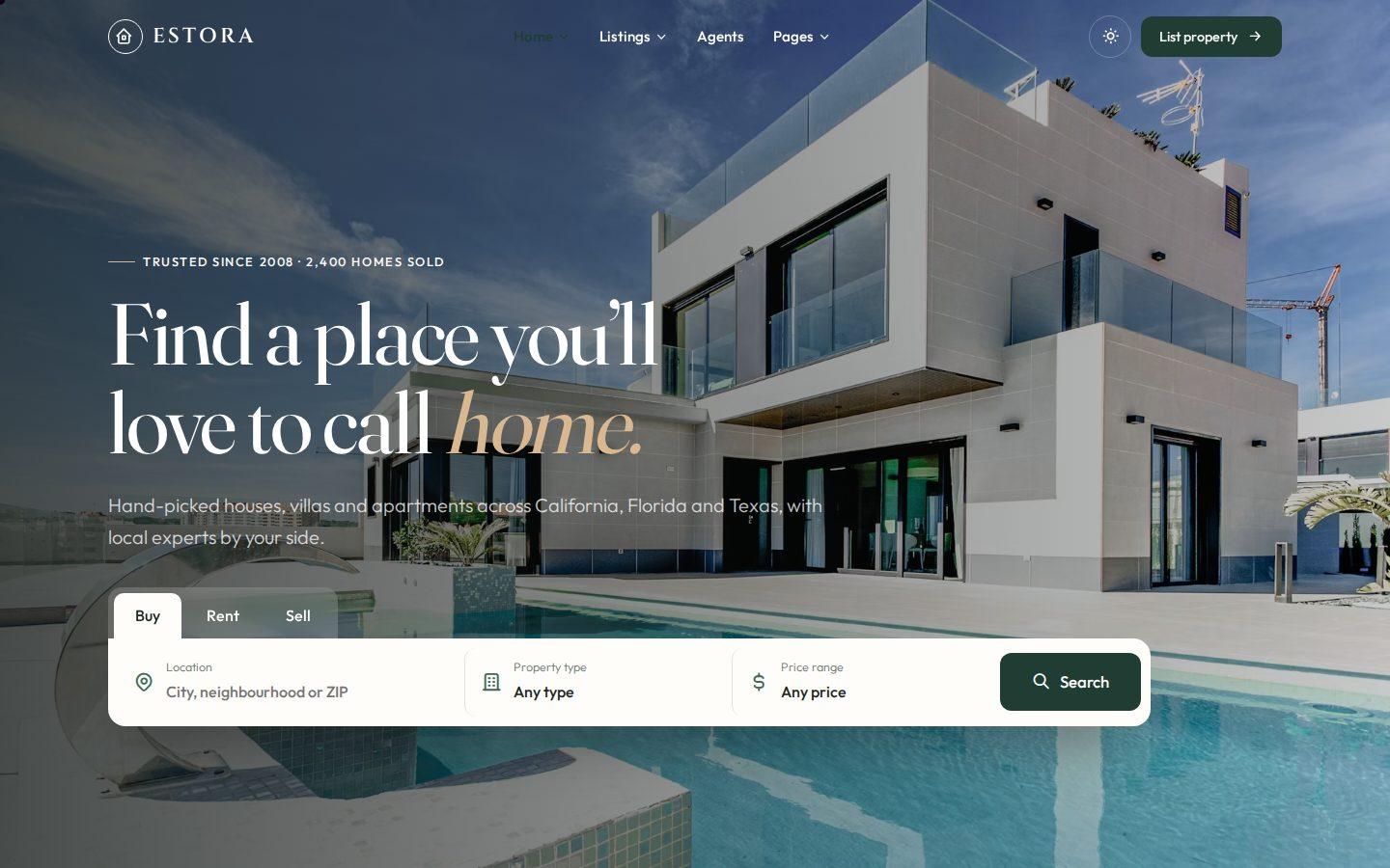 Estora home page preview